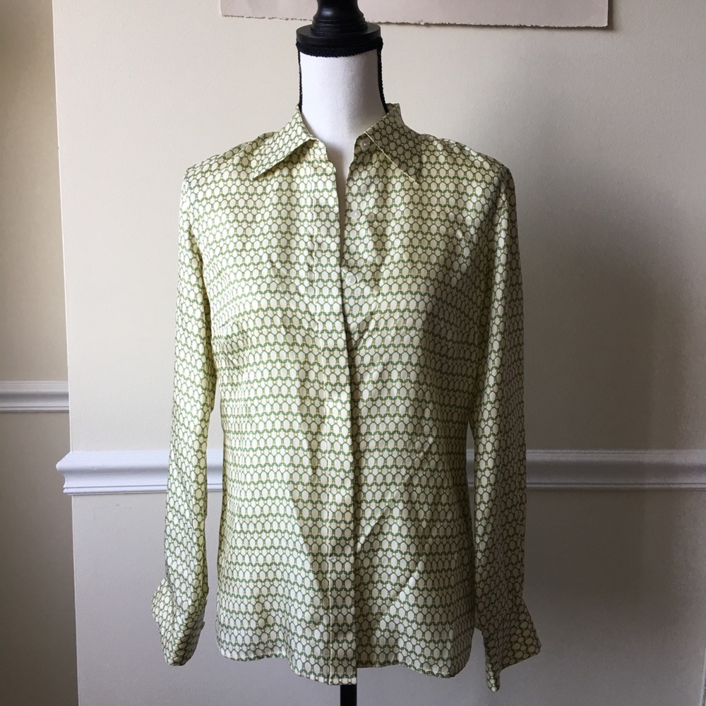 Brooks Brothers silk chain yellow green blouse